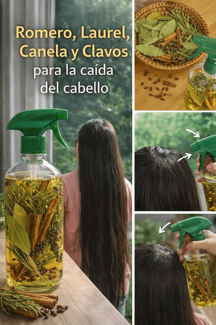 Spray Capilar Natural: Fortalece Tu Cabello con Romero, Laurel y Canela – Guía Completa para Combatir la Caída