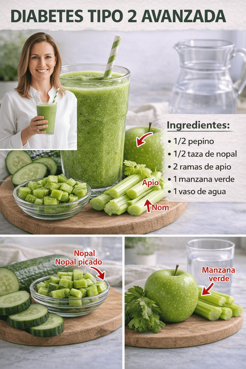Revitaliza tu Día: Bebida Verde con Nopal y Verduras para un Mejor Manejo de la Glucosa en Diabetes Tipo 2