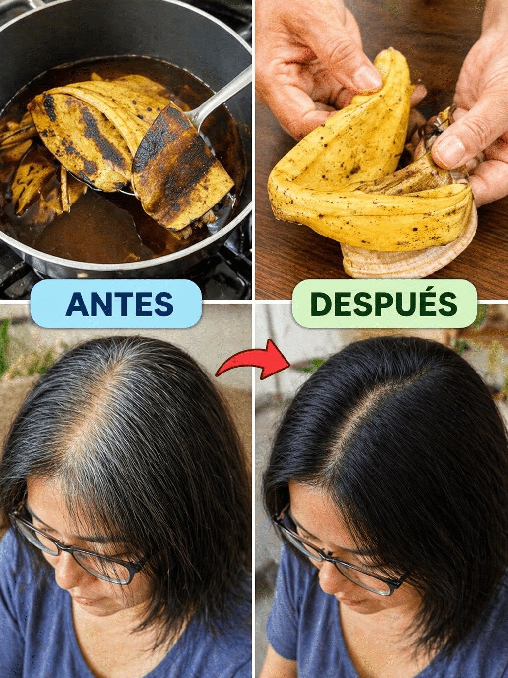 ¡El Secreto de Abuelas Que Nadie Te Contó! Borra Tus Canas con Cáscara de Guineo y Luce Años Más Joven